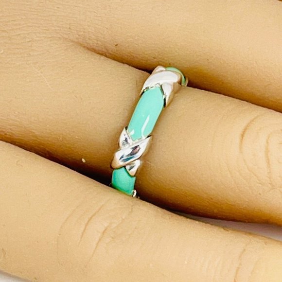 Size 9.5 Tiffany Signature X Kiss Ring in Blue Enamel and Sterling Silver - Picture 7 of 8